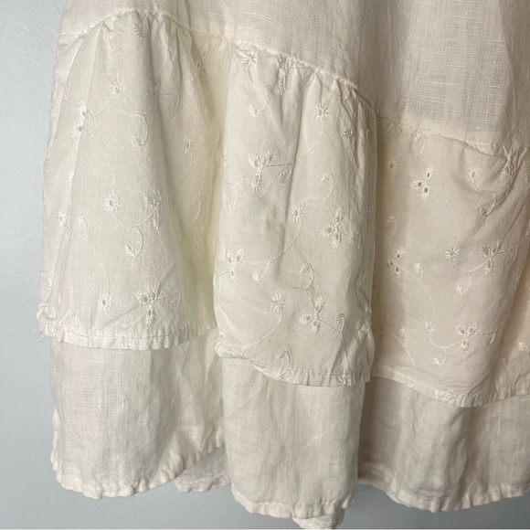 Aritzia Wilfred Lin Boheme 100% Linen Cream Babydoll Dress Tiered Eyelet Sz Med - Picture 8 of 11